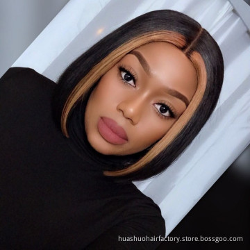 Wholesale Highlight Color Short Human Hair Wig Brazilian Virgin Bob Ombre Color Wigs 100% Human Hair Lace Wig